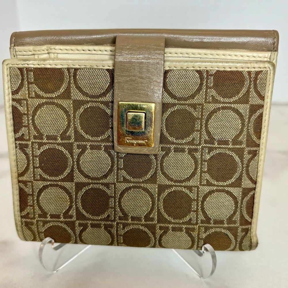 Salvatore Ferragamo Leather & Canvas Compact Wallet
